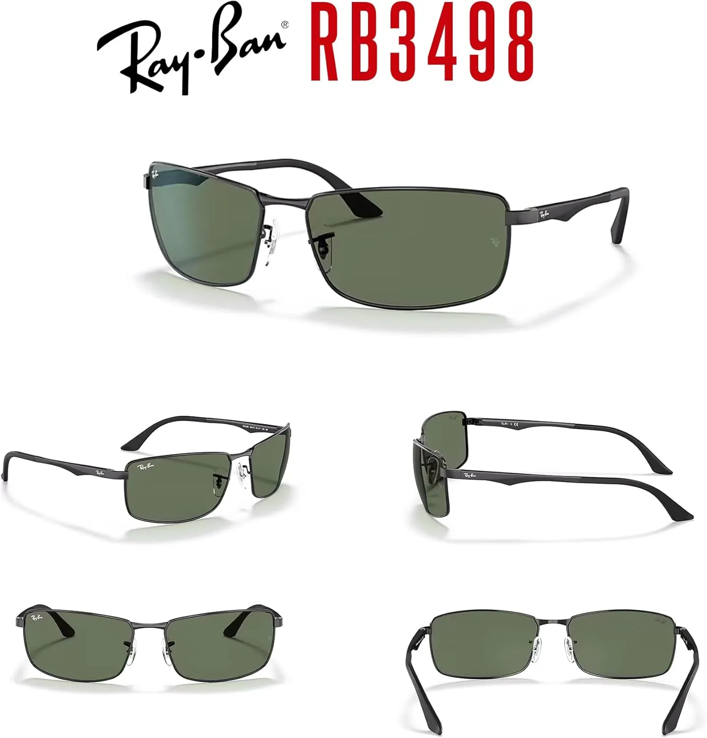 Ray-Ban RB3498 Rectangular Sunglasses For Men   BUNDLE with Designer iWear Eyewear Care Kit