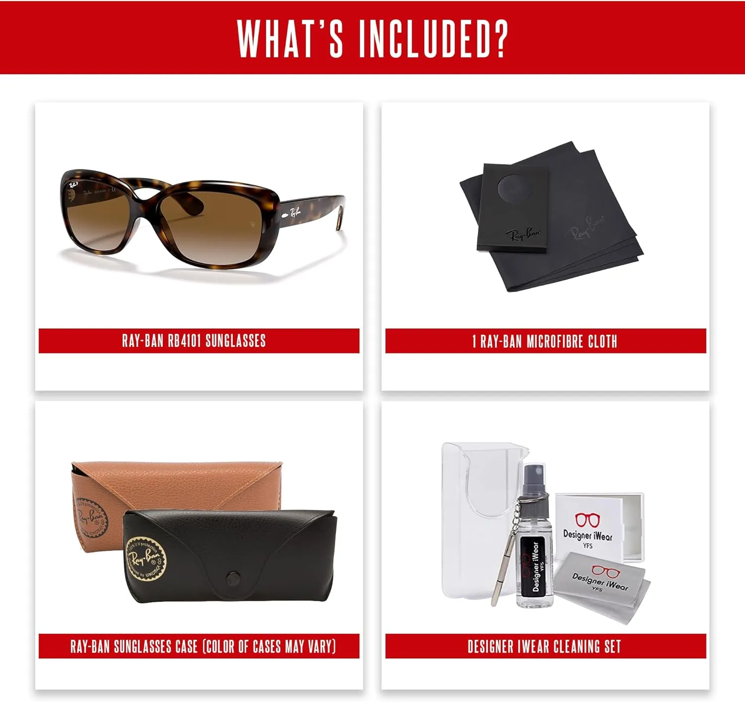 Ray-Ban RB4101 JACKIE OHH Cat Eye Sunglasses For Women   BUNDLE with Designer iWear Eyewear Care Kit