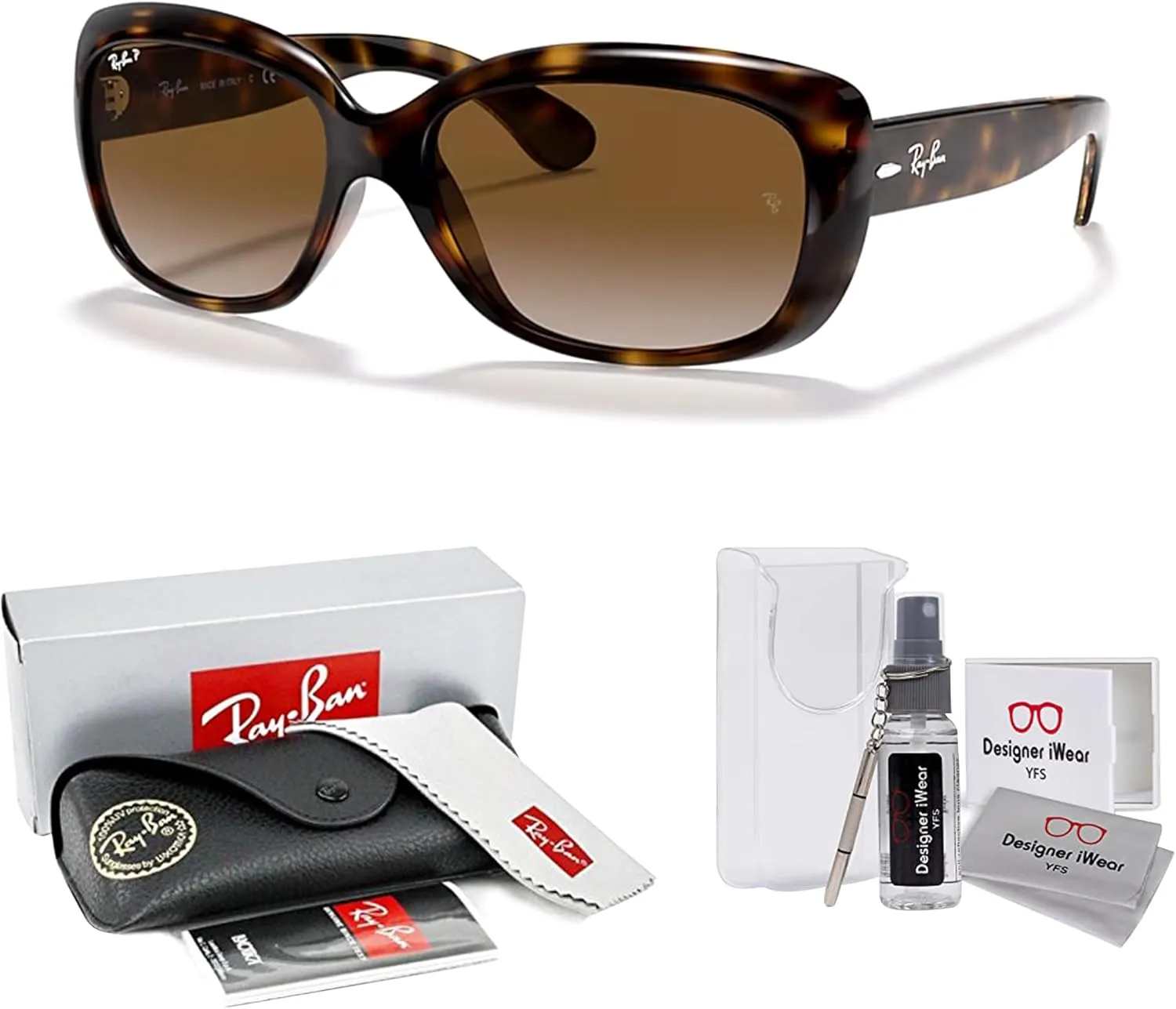 Ray-Ban RB4101 JACKIE OHH Cat Eye Sunglasses For Women   BUNDLE with Designer iWear Eyewear Care Kit