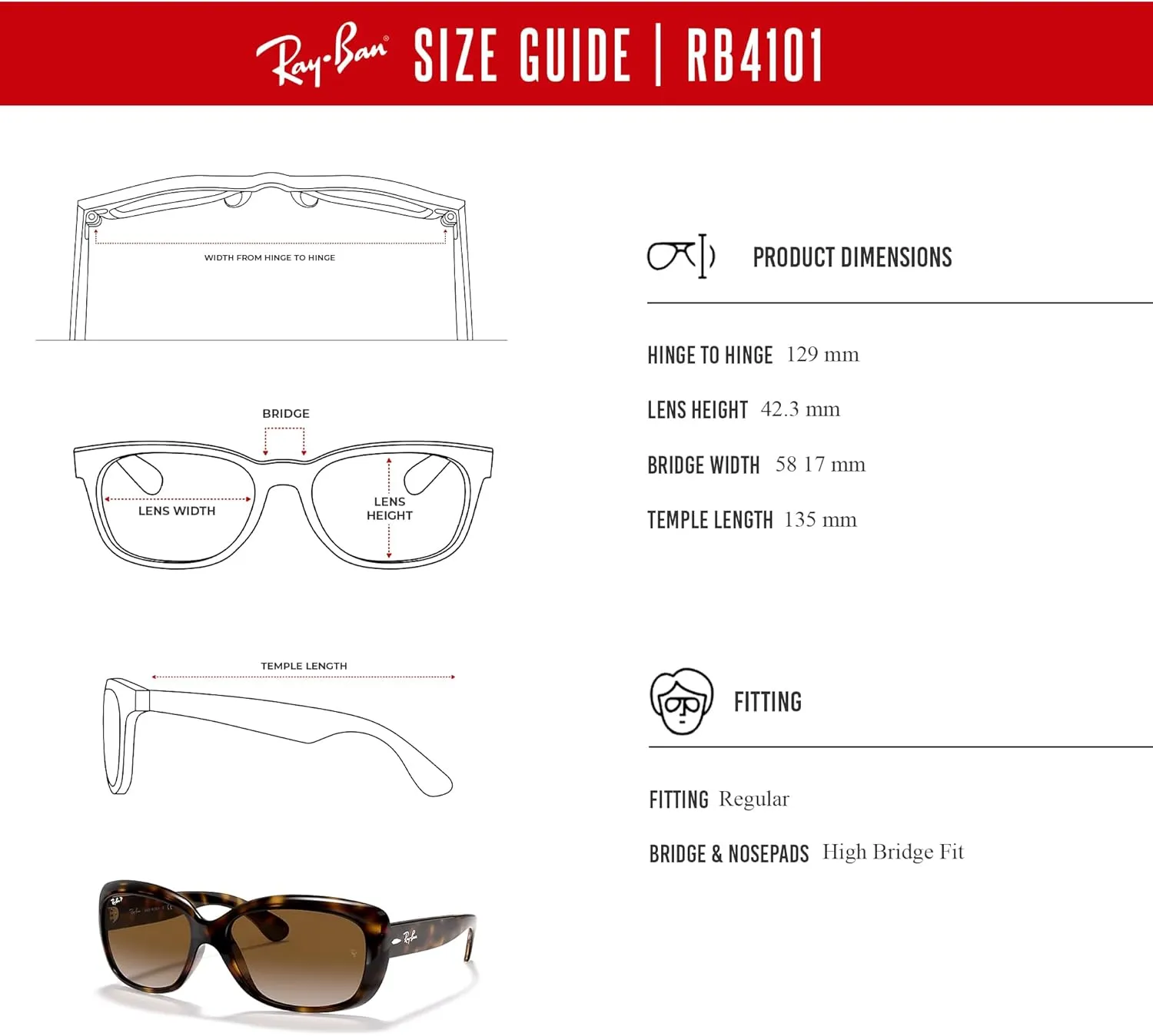 Ray-Ban RB4101 JACKIE OHH Cat Eye Sunglasses For Women   BUNDLE with Designer iWear Eyewear Care Kit