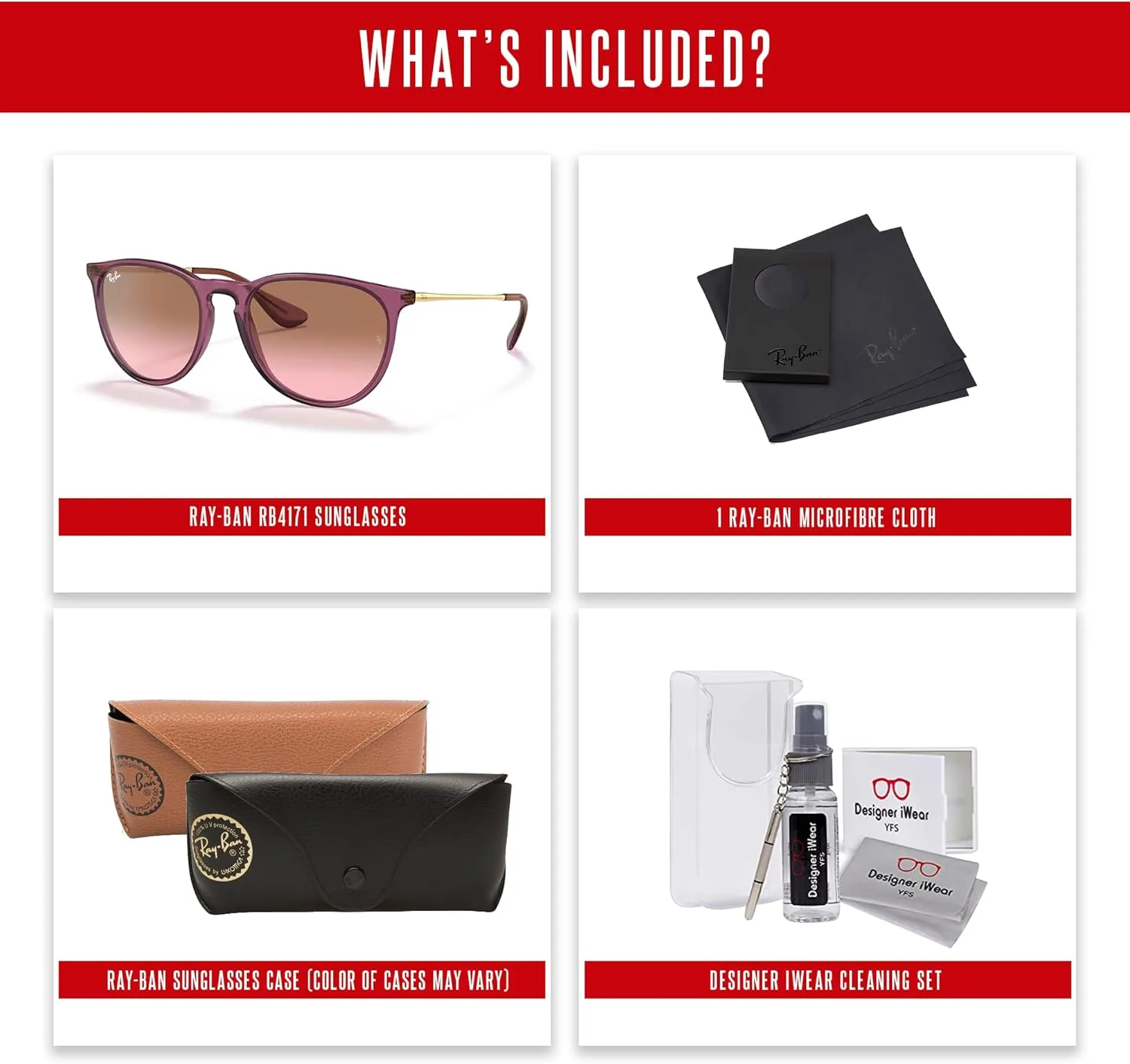Ray-Ban RB4171 ERIKA Round Sunglasses For Women   BUNDLE with Designer iWear Eyewear Care Kit