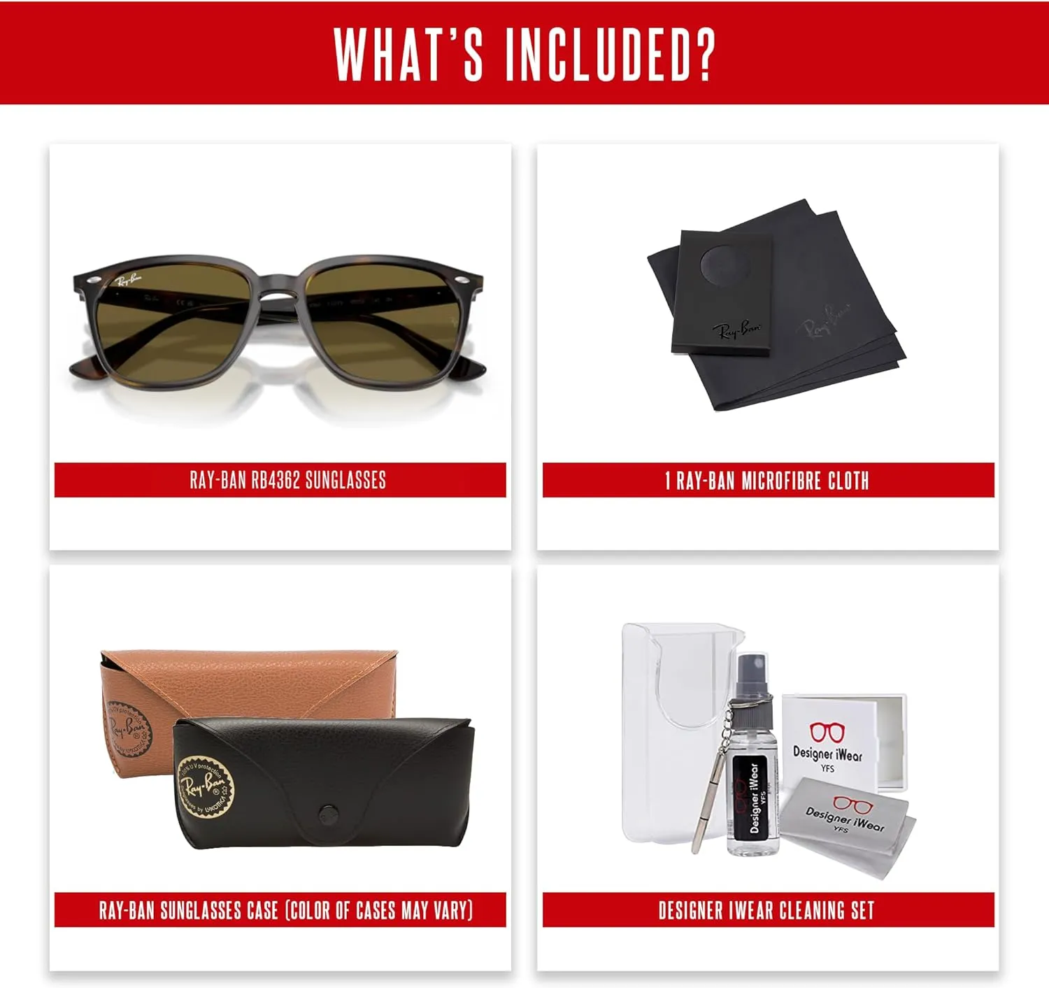Ray-Ban RB4362 Square Sunglasses For Men For Women   BUNDLE With Designer iWear Complimentary Eyewear Kit