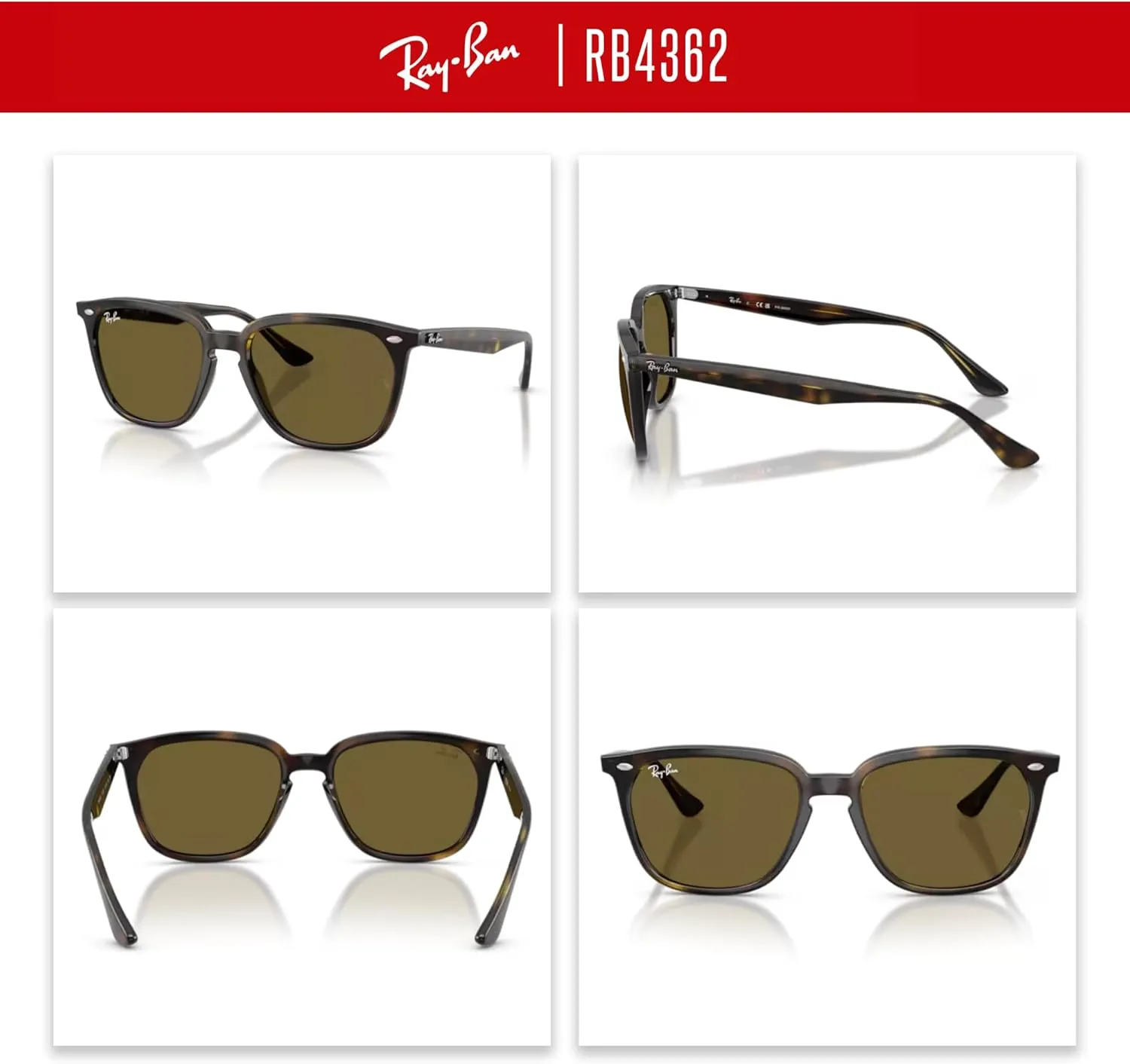 Ray-Ban RB4362 Square Sunglasses For Men For Women   BUNDLE With Designer iWear Complimentary Eyewear Kit
