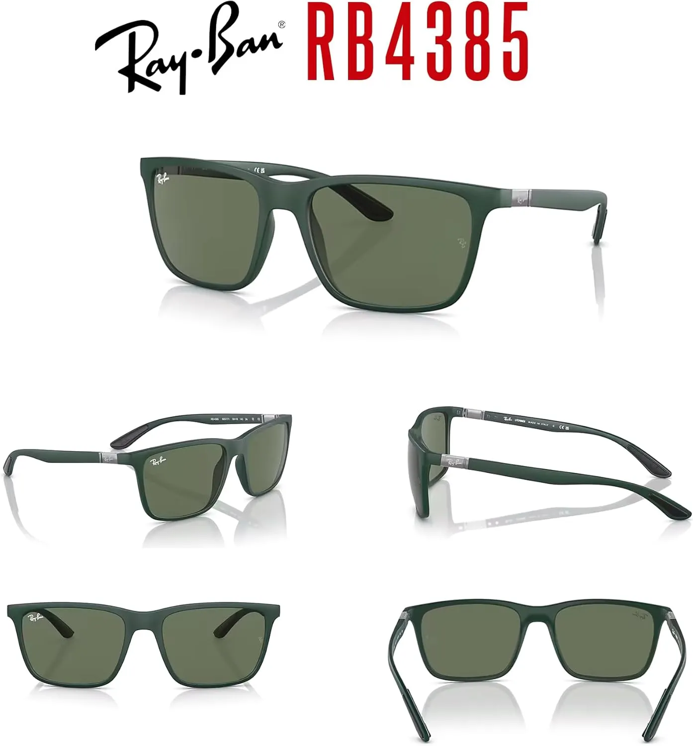 Ray-Ban RB4385 Rectangular Sunglasses for Men   BUNDLE With Designer iWear Complimentary Eyewear Kit