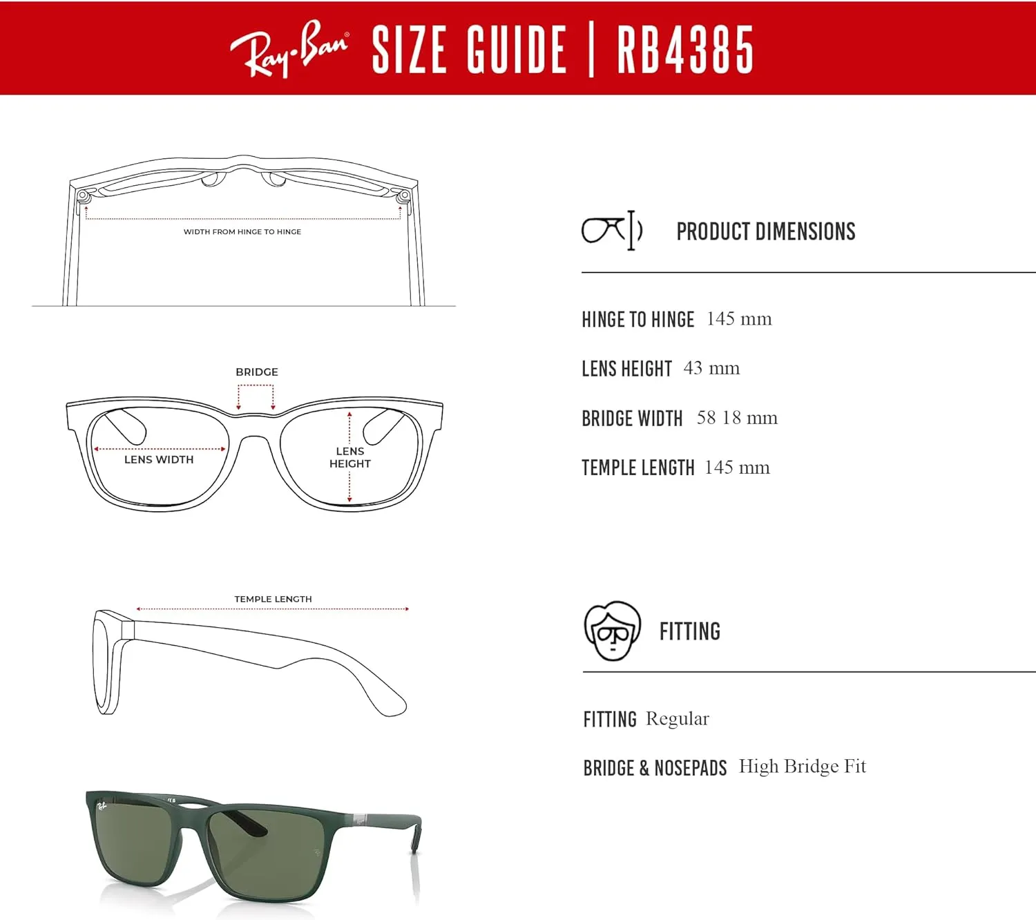 Ray-Ban RB4385 Rectangular Sunglasses for Men   BUNDLE With Designer iWear Complimentary Eyewear Kit