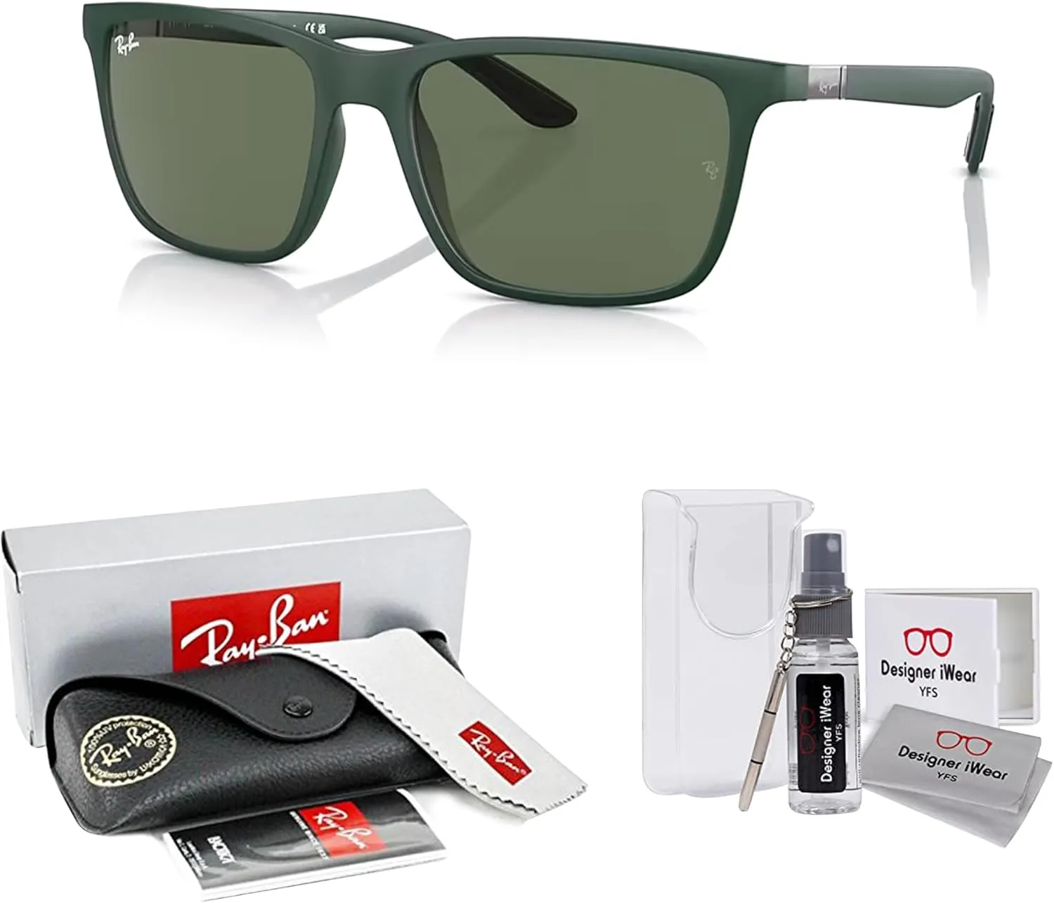 Ray-Ban RB4385 Rectangular Sunglasses for Men   BUNDLE With Designer iWear Complimentary Eyewear Kit