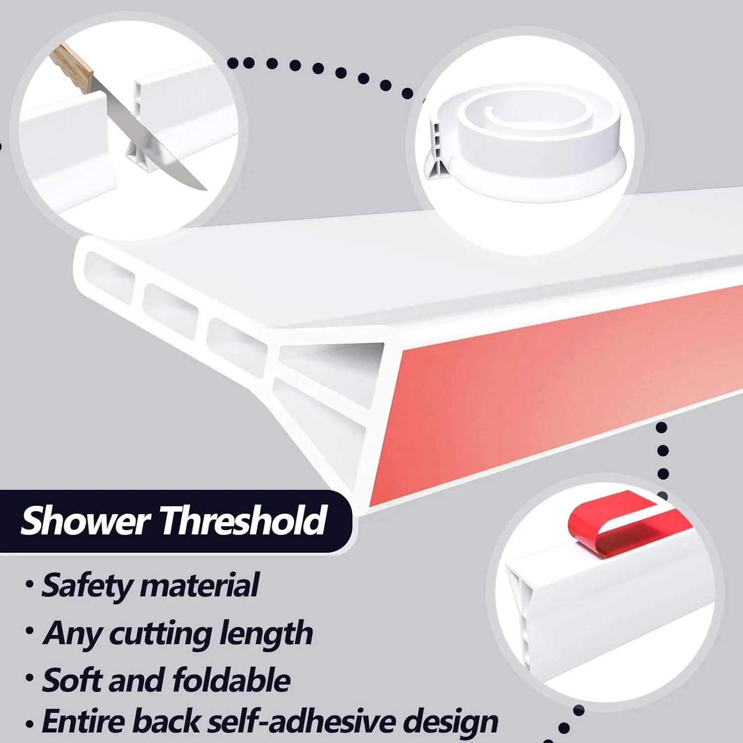 Raycity 3" High Shower Threshold Water Dam 59 IN Collapsible Shower Water Splash Guard for Curbless Shower Threshold Barrier Water Stopper for Wet and Dry Separation Bathroom and Kitchen (White)