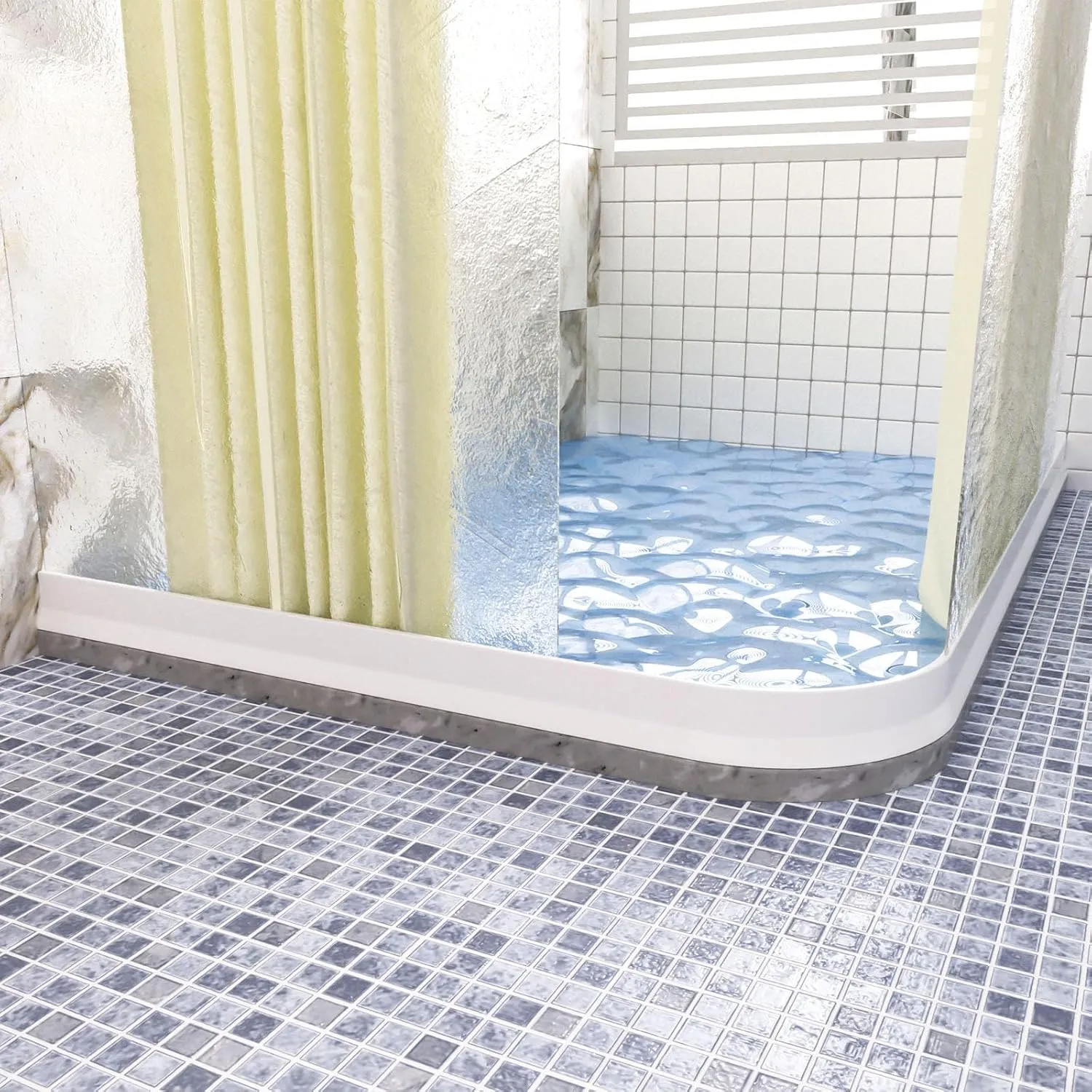 Raycity 3" High Shower Threshold Water Dam 59 IN Collapsible Shower Water Splash Guard for Curbless Shower Threshold Barrier Water Stopper for Wet and Dry Separation Bathroom and Kitchen (White)
