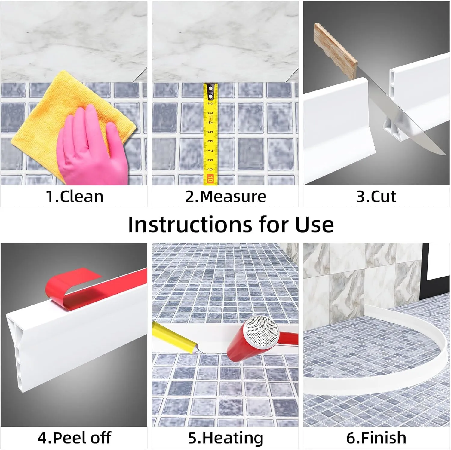Raycity 3" High Shower Threshold Water Dam 59 IN Collapsible Shower Water Splash Guard for Curbless Shower Threshold Barrier Water Stopper for Wet and Dry Separation Bathroom and Kitchen (White)