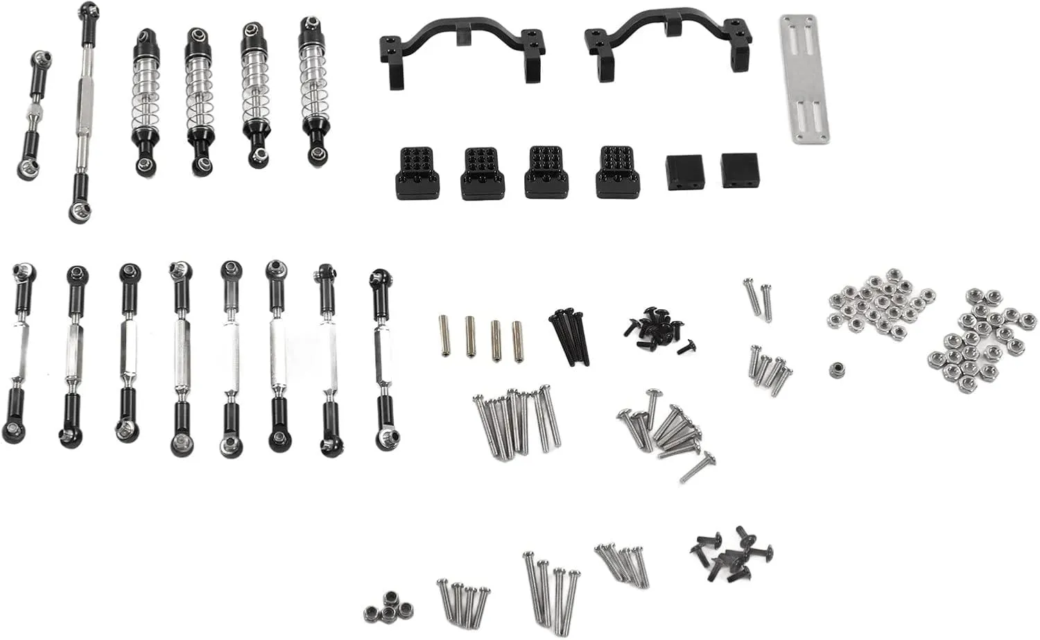 RC Car Spare Parts Kit, Aluminum Alloy RC Car Pull Rod Kit Upgrade Spare Parts Metal Pull Rod Tie Rod Pull Rod Base Compatible for WPL C24 C14 C14K C24K RC Car(Black)