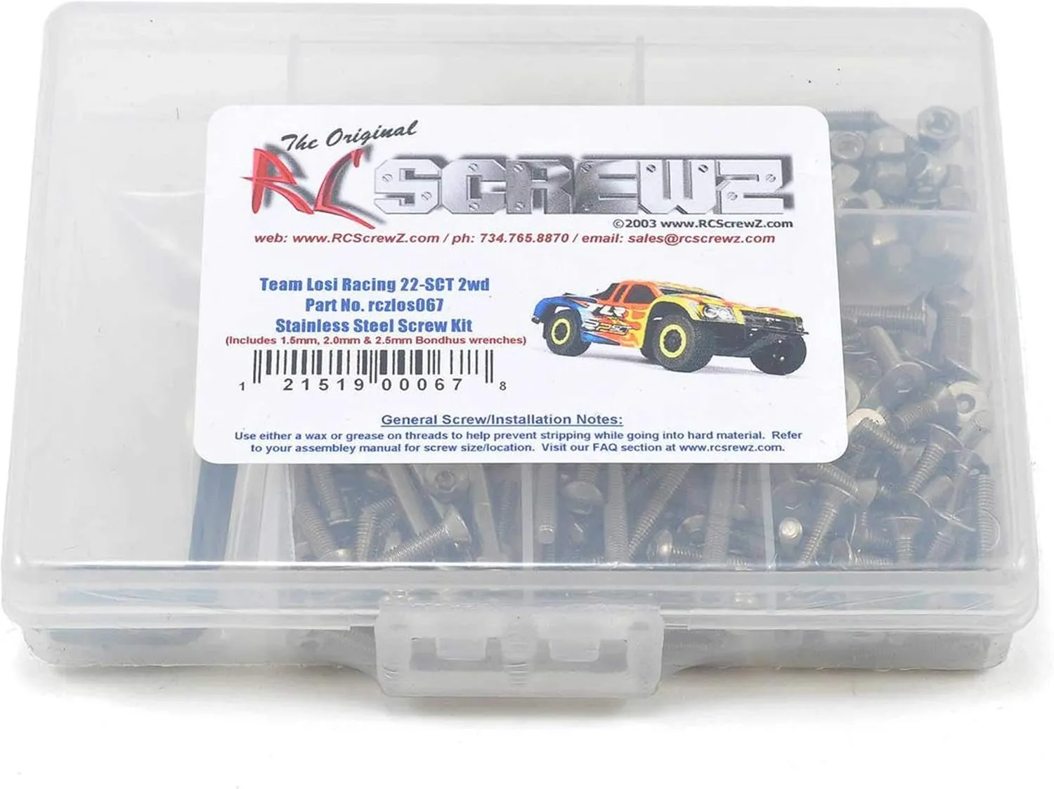 RC Screwz Stainless Steel Screw Kit: Losi 22-SCT 2WD, RCZLOS067