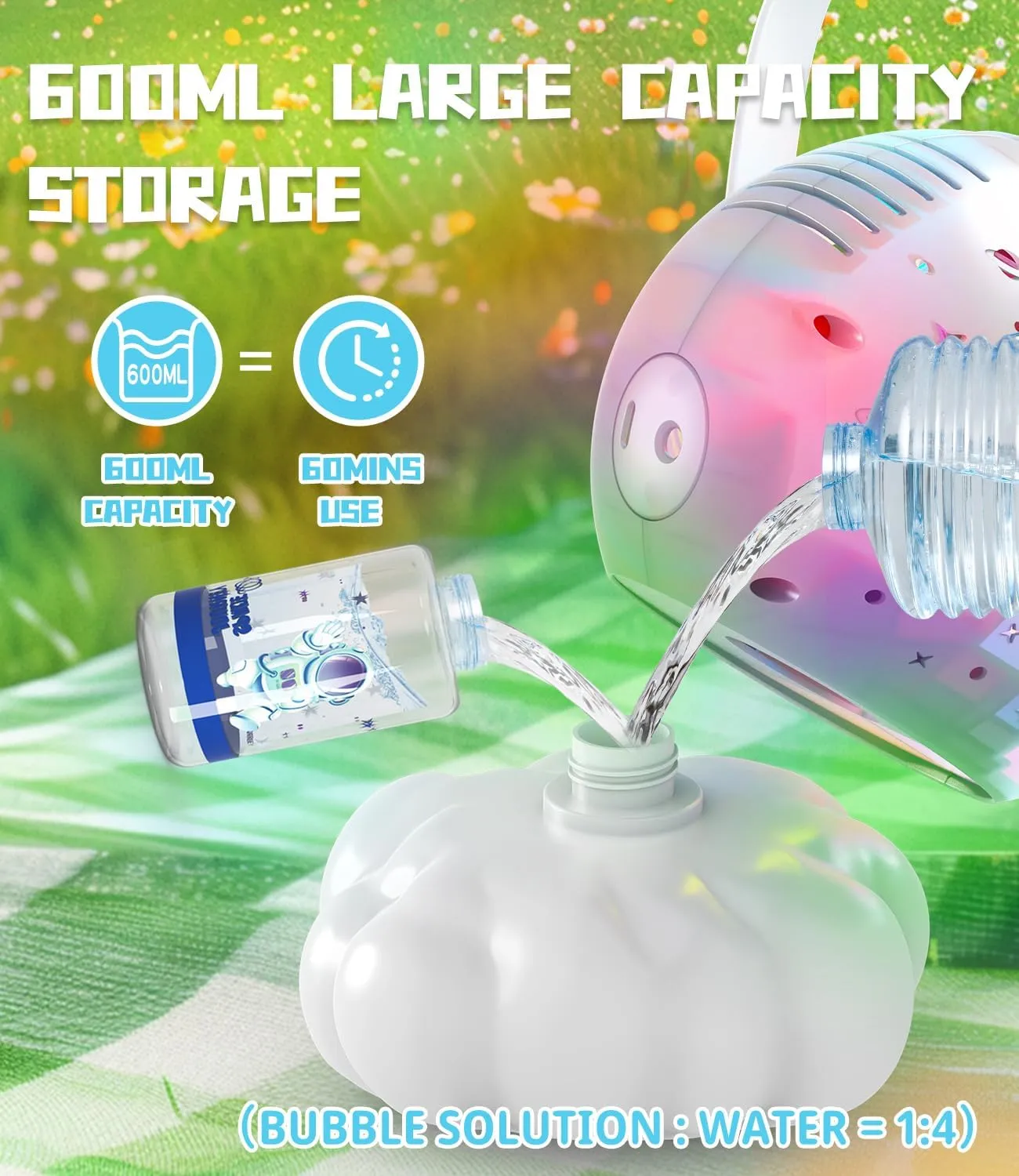Rechargeable Bubble Machine with Colorful LED Light - Make Large Bubbles - 600mL Automatic Bubble Maker for Kids - Outdoor Party Birthday Easter Toys Gifts for Toddlers Ages 3  Boys Girls
