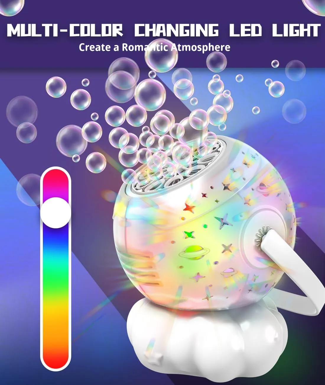 Rechargeable Bubble Machine with Colorful LED Light - Make Large Bubbles - 600mL Automatic Bubble Maker for Kids - Outdoor Party Birthday Easter Toys Gifts for Toddlers Ages 3  Boys Girls