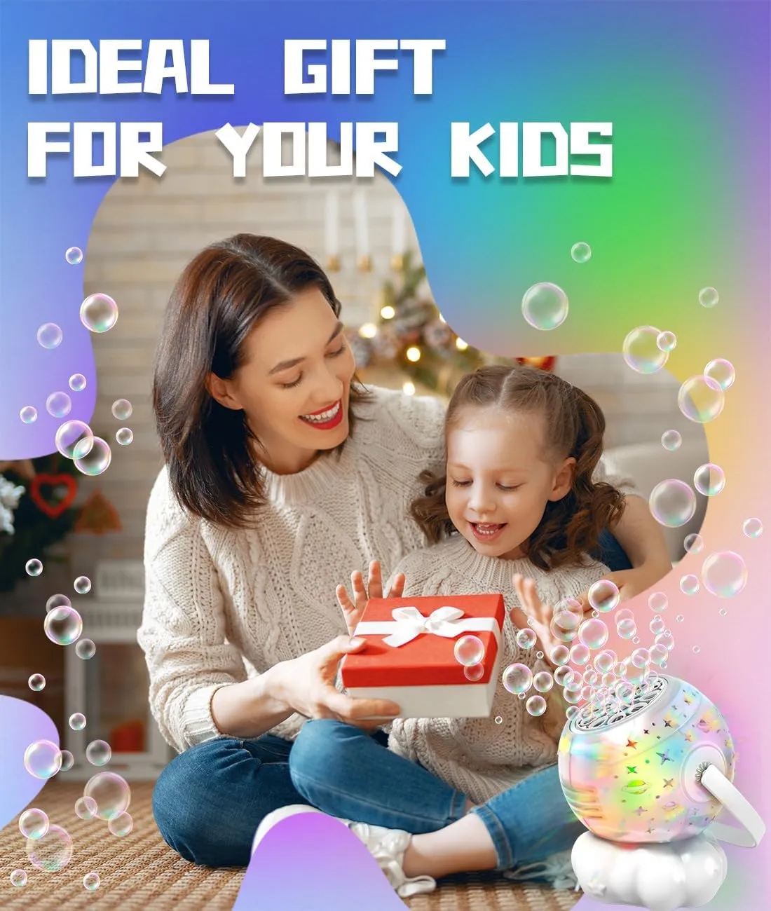 Rechargeable Bubble Machine with Colorful LED Light - Make Large Bubbles - 600mL Automatic Bubble Maker for Kids - Outdoor Party Birthday Easter Toys Gifts for Toddlers Ages 3  Boys Girls