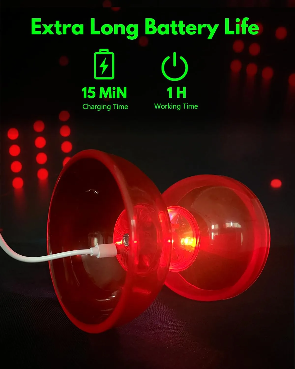 Rechargeable LED Diabolo Toy Set - Lightweight, Durable, with Vibrant Light Effects - Perfect for Beginners and Performers - Complete Kit with Sticks and Spare Strings (Green)