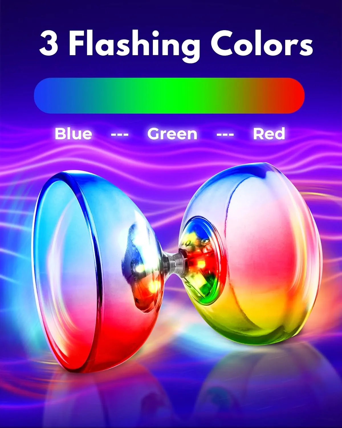 Rechargeable LED Diabolo Toy Set - Lightweight, Durable, with Vibrant Light Effects - Perfect for Beginners and Performers - Complete Kit with Sticks and Spare Strings (Green)