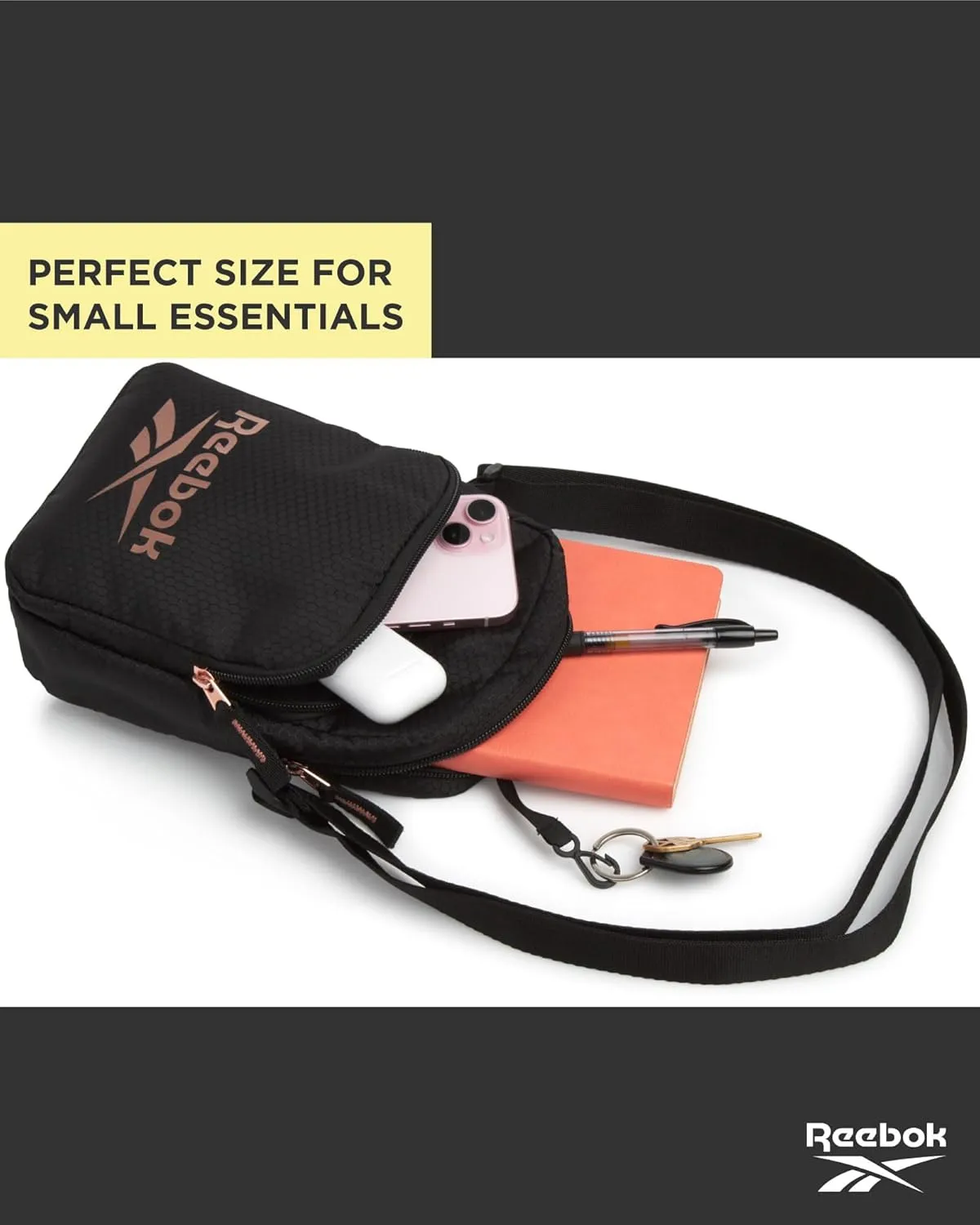 Reebok Womens Crossbody Bag - Lightweight Small Crossbody Bags for Women, Compact Casual Sling Shoulder Bag for Everyday Use