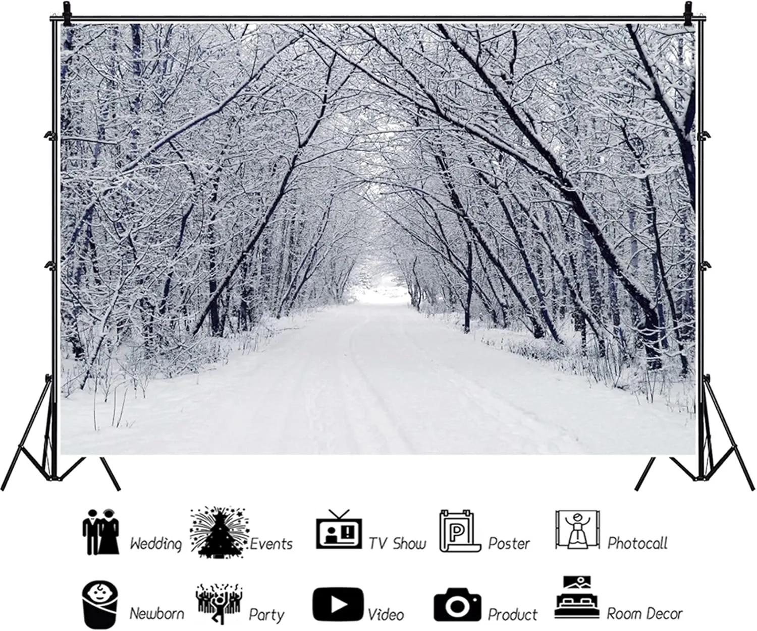 Renaiss 10x7ft Snowscape Forest Path Photo Backdrop Vinyl Snow Ice Tree Road Photography Backdground Winter Scenery Christmas New Year Party Decorations Birthday Wedding Photo Studio Booth Props