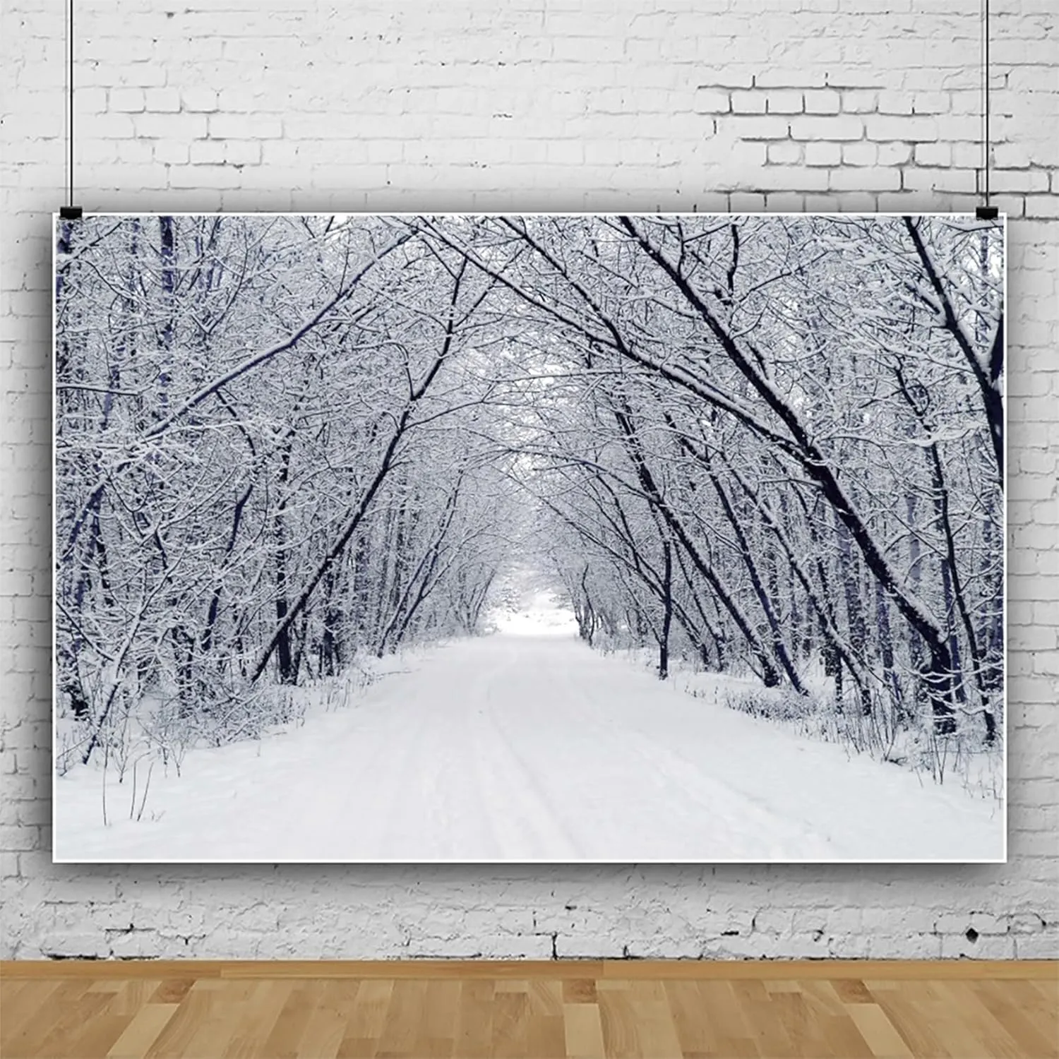 Renaiss 10x7ft Snowscape Forest Path Photo Backdrop Vinyl Snow Ice Tree Road Photography Backdground Winter Scenery Christmas New Year Party Decorations Birthday Wedding Photo Studio Booth Props