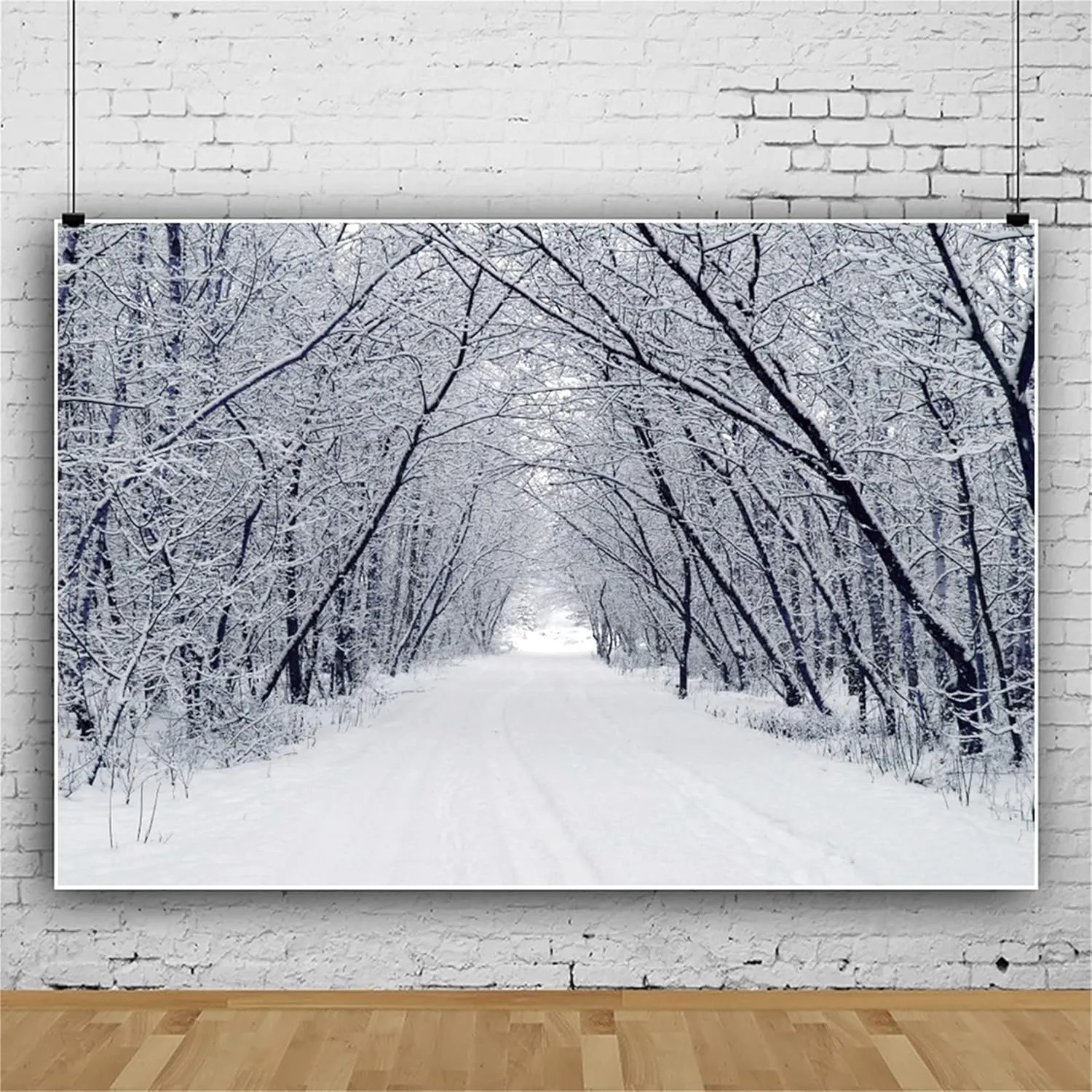 Renaiss 10x7ft Snowscape Forest Path Photo Backdrop Vinyl Snow Ice Tree Road Photography Backdground Winter Scenery Christmas New Year Party Decorations Birthday Wedding Photo Studio Booth Props