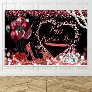 Renaiss 6x4ft Happy Mother's Day Backdrop for Photography Red Glittering Balloons High Heels Diamond Rose Mother's Day Background Mother's Day Birthday Party Decor Banner Photo Studio Booth Props