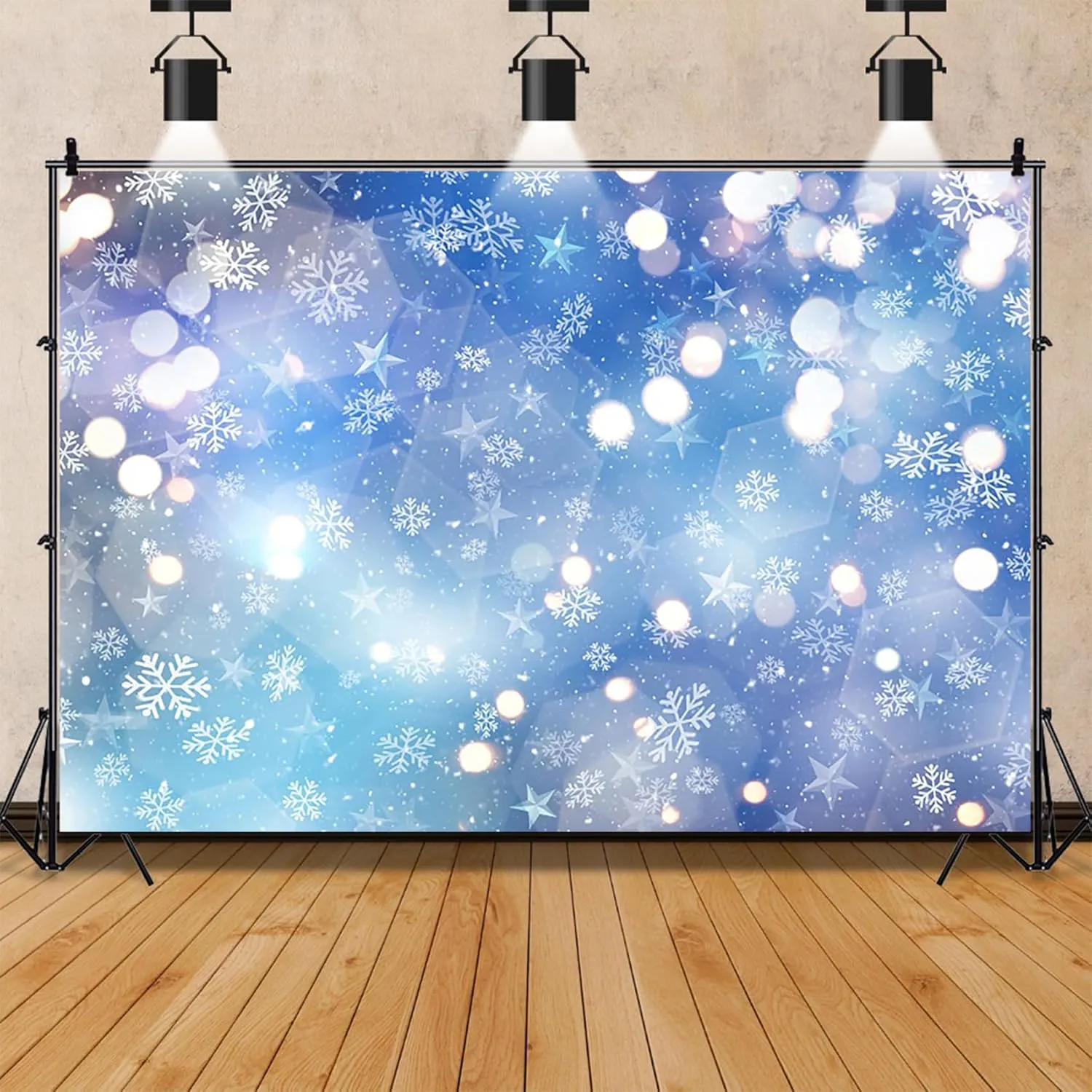 Renaiss 7x5ft Winter Snowflake Backdrop Ice Blue Bokeh Wonderland Photography Background Kids Portrait Baby Shower Birthday New Year Christmas Winter Party Decor Banner Photo Studio Booth Props