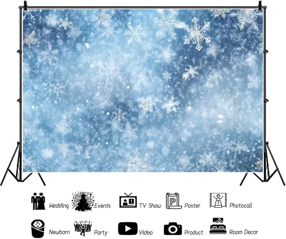 Renaiss 8x6ft 6x8ft Snow Flakes Backdrop Falling Snowflakes Bokeh Photography Background Winter Ice Freeze Wonderland Christmas New Year Banner Birthday Baby Shower Party Decor Photo Booth Props