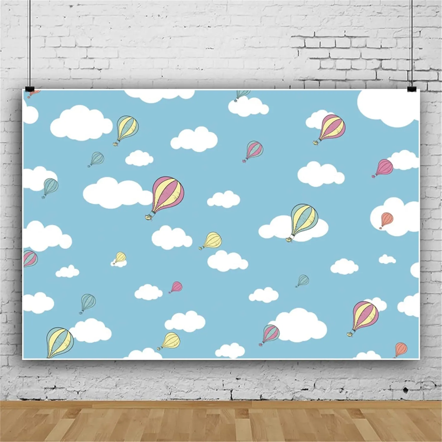 Renaiss Hot Air Balloons Backdrop for Photoshoot Kids Portrait Blue Sky White Clouds Photography Background Travel Adventure Baby Shower Birthday Newborn Party Decors Banner 8x6ft Photo Booth Props
