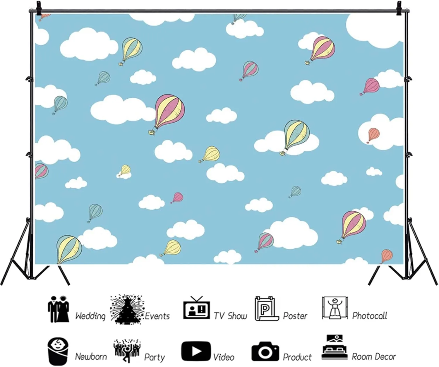 Renaiss Hot Air Balloons Backdrop for Photoshoot Kids Portrait Blue Sky White Clouds Photography Background Travel Adventure Baby Shower Birthday Newborn Party Decors Banner 8x6ft Photo Booth Props