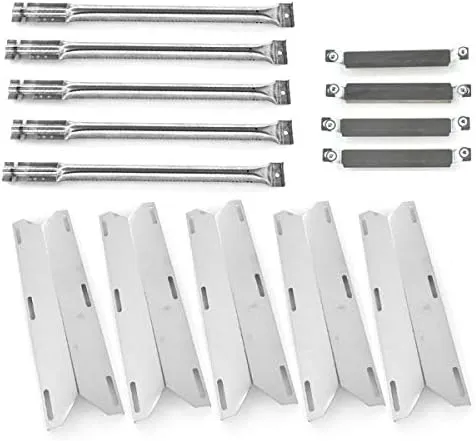 Repair Kit for Charmglow 720-0396, 720-0578 Five Burner Gas Grill Includes 5 Stainless Steel Burners, 5 Stainless Steel Heat Shields and 4 Crossover Tubes