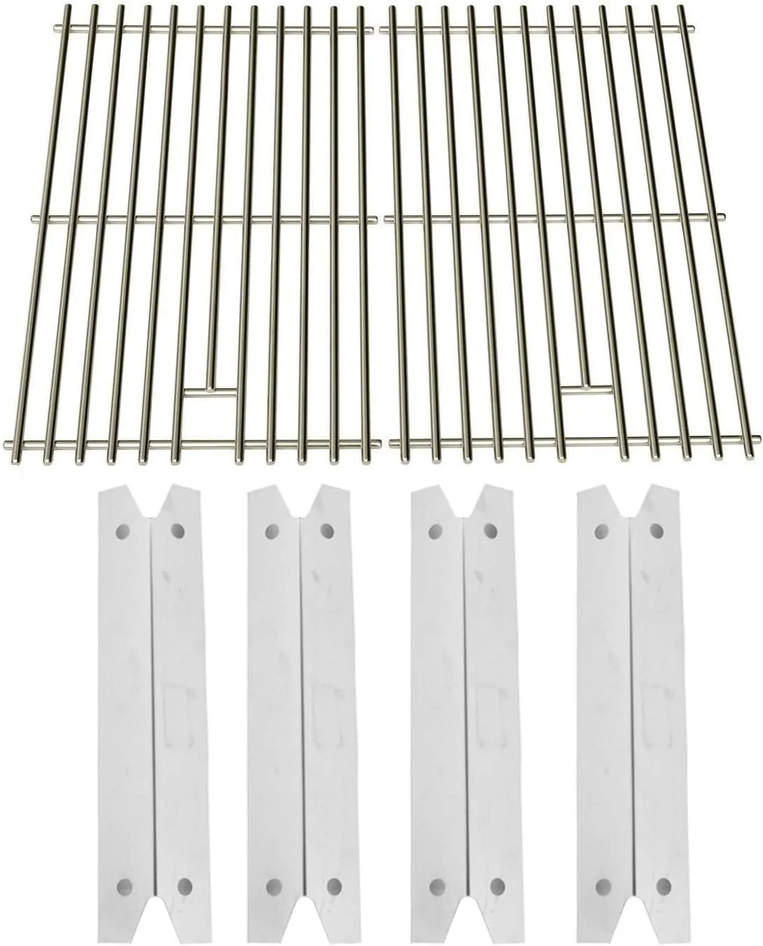 Replacement Kit For Brinkmann 810-6345-3, 810-7310-F, 810-7400-F Charmglow 810-7600-F & Home Depot 810-8401-F, 820-7310-S Models Includes 4 Heat Tamers & Stainless Cooking Grates (Set of 2)