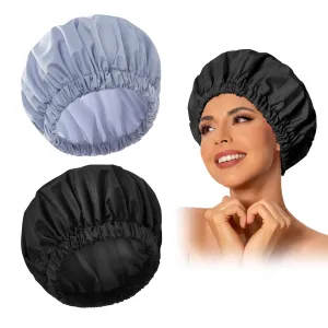 Reusable Shower Cap for Women, Large Waterproof Shower Bonnet Washable Elastic Band Bath Accessories Hair Hat for Long Hair, .