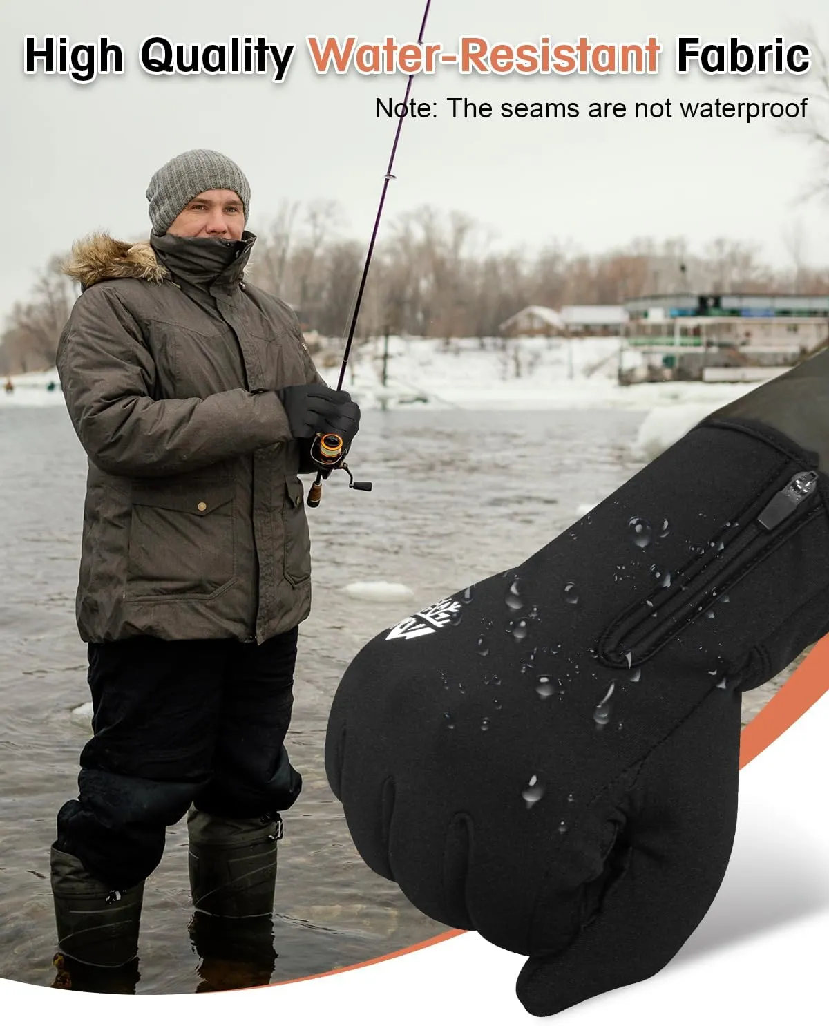 RIGWARL Winter Thermal Gloves Men and Women, Waterproof Touchscreen Cold Weather Gloves with Adjustable Zippered Wrist
