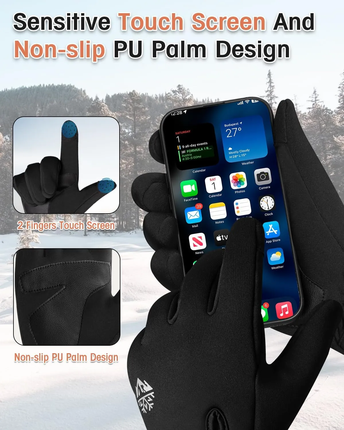 RIGWARL Winter Thermal Gloves Men and Women, Waterproof Touchscreen Cold Weather Gloves with Adjustable Zippered Wrist
