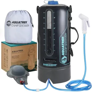 River & Ridge - AQUATREK Portable Pressure Camping Shower | 3Gal 12L Bag Tank Volume | Sustainable Food-Grade Material | Hot Water from Sun
