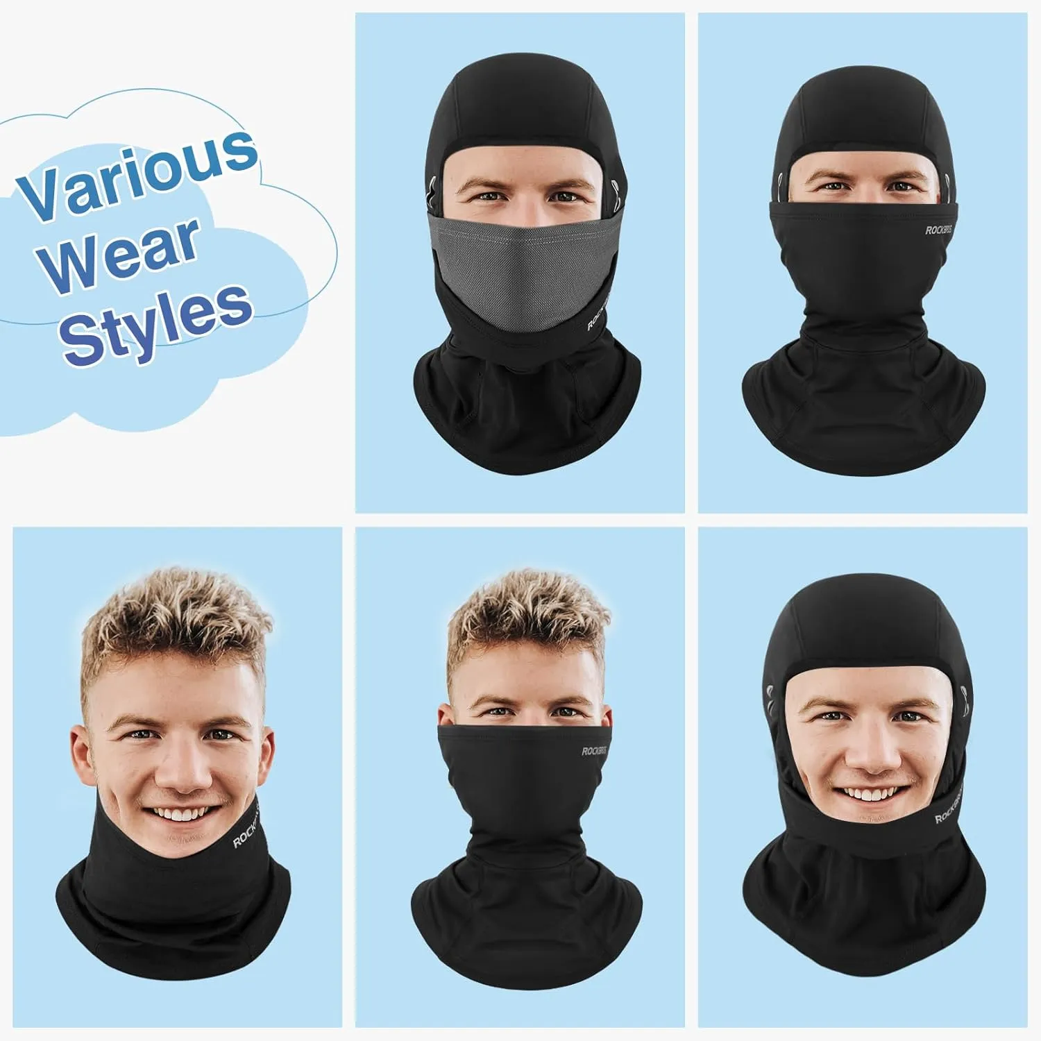 ROCKBROS Balaclava Ski Mask for Men Cold Weather Scarf Windproof Thermal Winter Neck Warmer Hood for Cycling Hiking