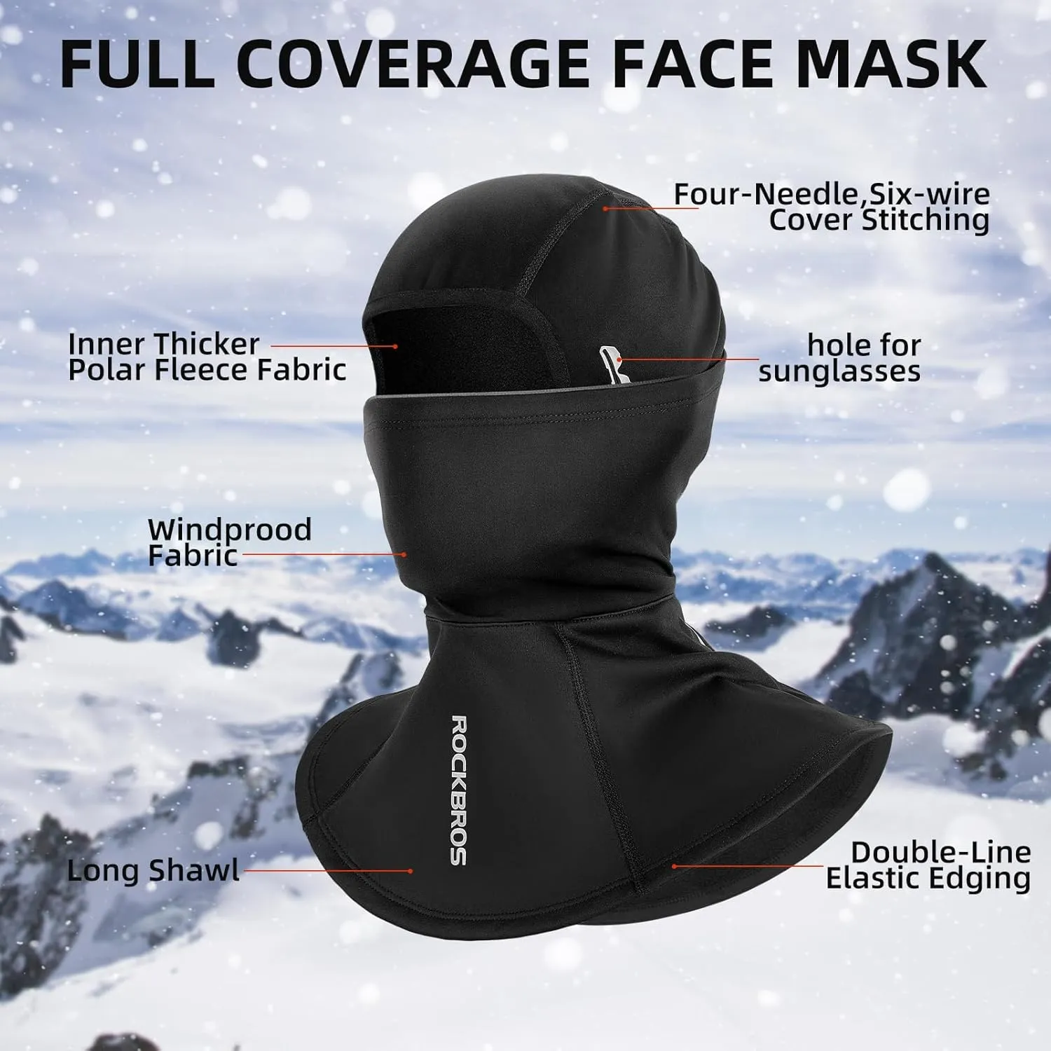 ROCKBROS Balaclava Ski Mask for Men Cold Weather Scarf Windproof Thermal Winter Neck Warmer Hood for Cycling Hiking