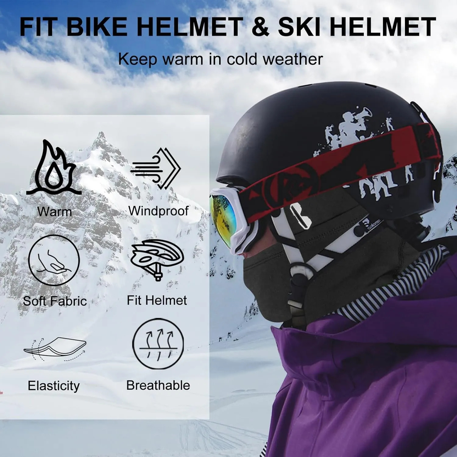 ROCKBROS Balaclava Ski Mask for Men Cold Weather Scarf Windproof Thermal Winter Neck Warmer Hood for Cycling Hiking