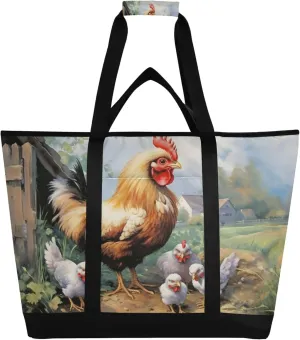 Rooster Reusable Insulated Cooler Bag with Ice Pack Compartment - Large 47L Waterproof Thermal Grocery Tote for Picnic Beach Camping Lunch Storage