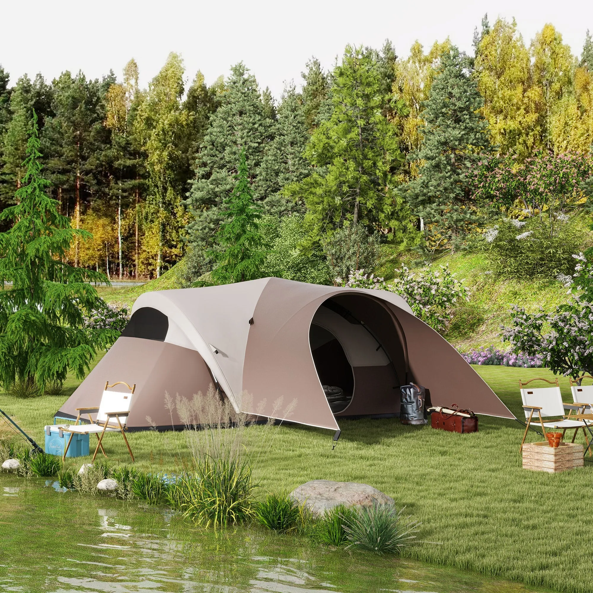Rootz Family Camping Tent - Waterproof Shelter - Lightweight Canopy - Ventilated Design - Transport Bag - 550L x 300W x 198H cm