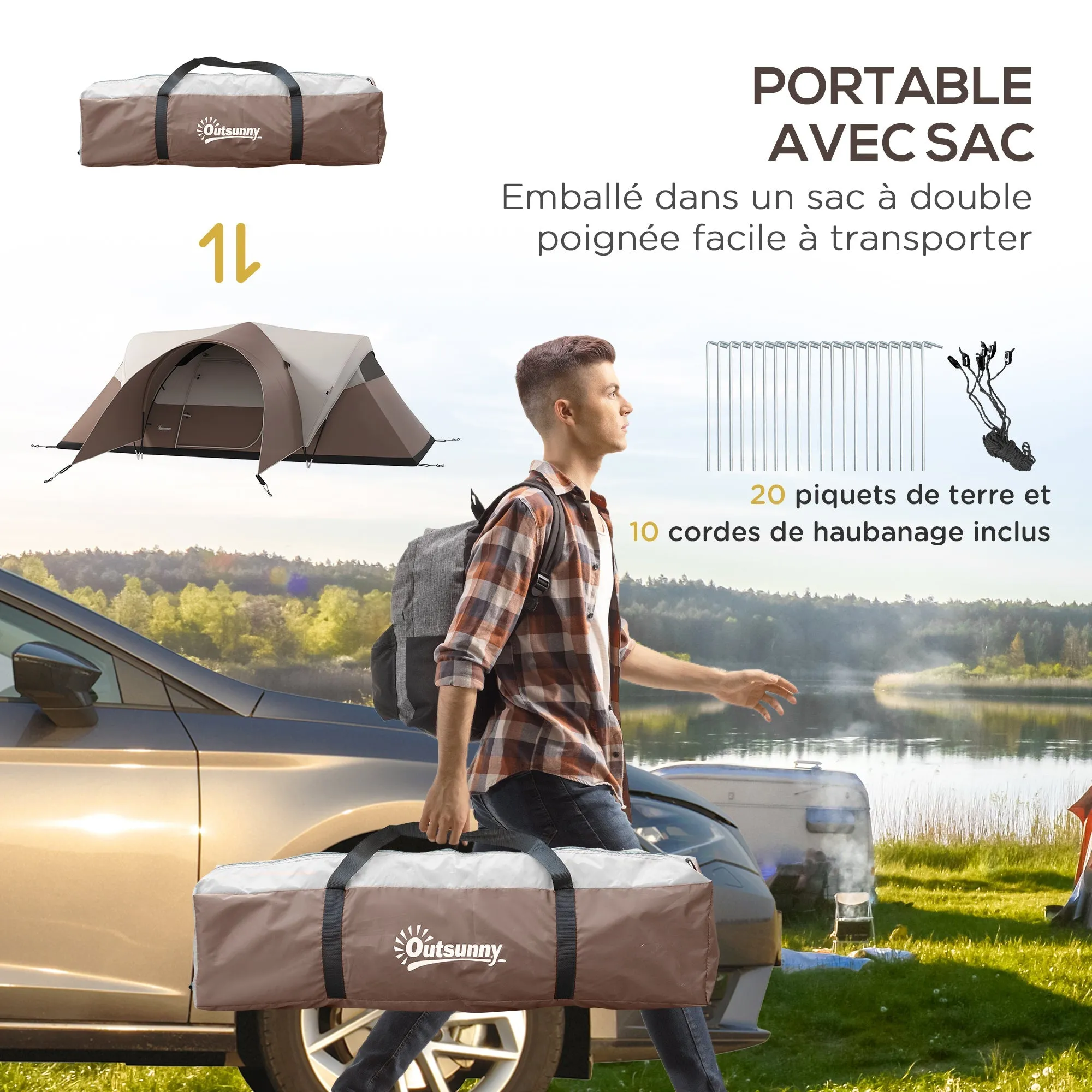 Rootz Family Camping Tent - Waterproof Shelter - Lightweight Canopy - Ventilated Design - Transport Bag - 550L x 300W x 198H cm