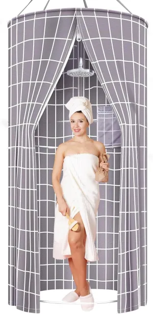 Round Shower Curtain, Hanging Shower Curtain 100x200 cm, Portable Shower Curtain Sets, Outdoor Shower Curtains for Outdoor Camping, Beach, Shower, Toilet