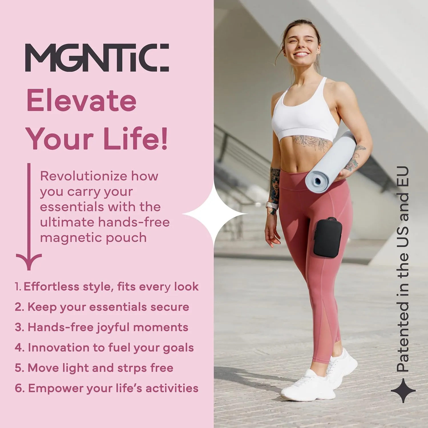 Running Phone Holder for Running Men and Women - Patented Hands-Free Thigh Running Bag for Phone, Travel and Gym Magnetic Leg Pouch Jogging Bag