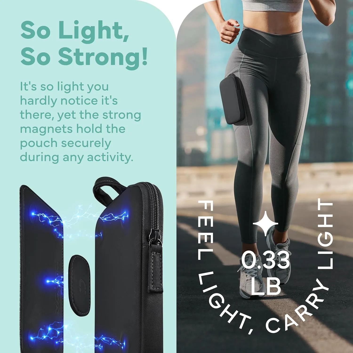 Running Phone Holder for Running Men and Women - Patented Hands-Free Thigh Running Bag for Phone, Travel and Gym Magnetic Leg Pouch Jogging Bag