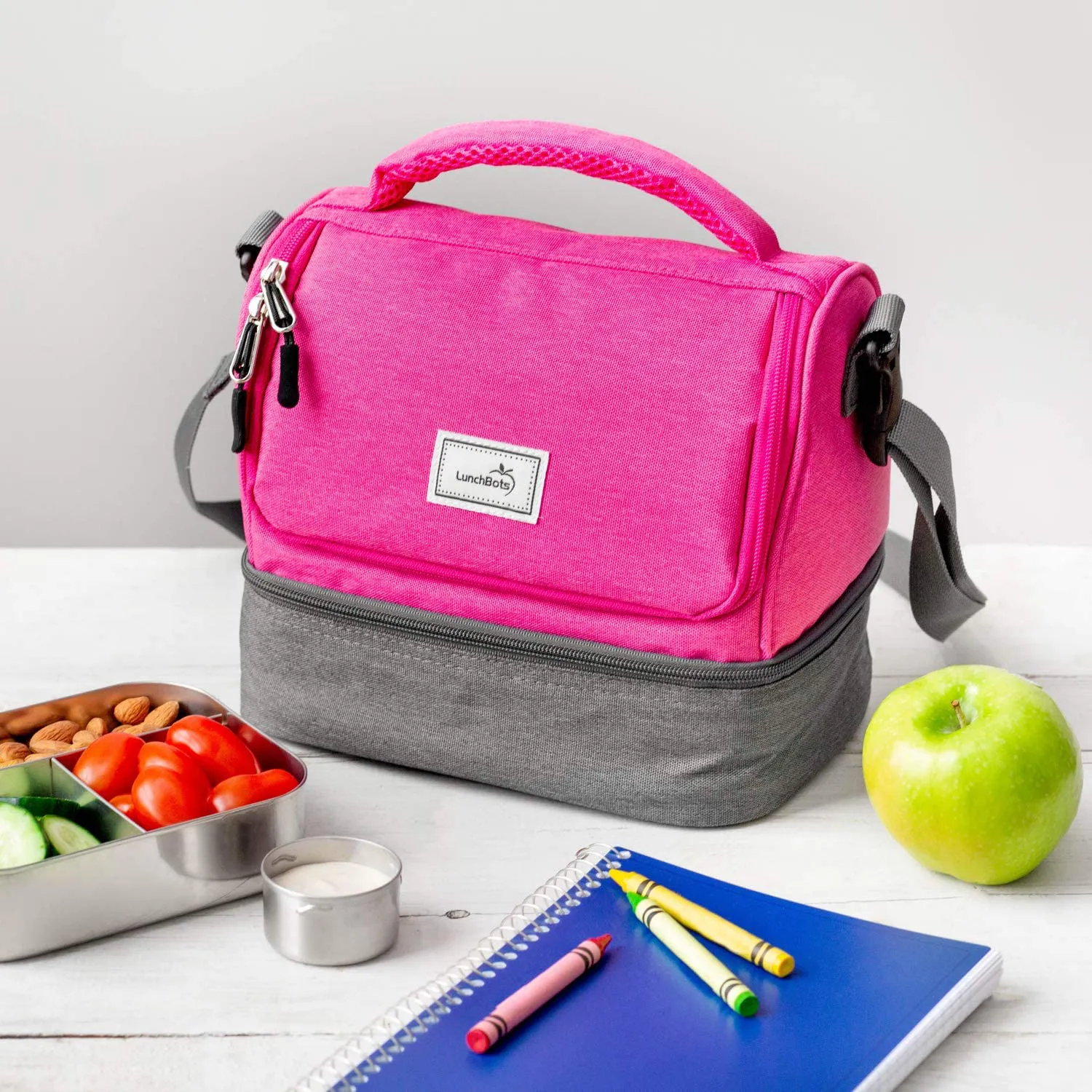 Rynx | Lunchbots Duplex Insulated Lunch Bag - Split Design Fits Lunchbots Uno, Duo, Trio, Quad, Rounds, Bento Cinco Perfect - Spacious Thermal Lunch Bag For Children And Adults - Pink
