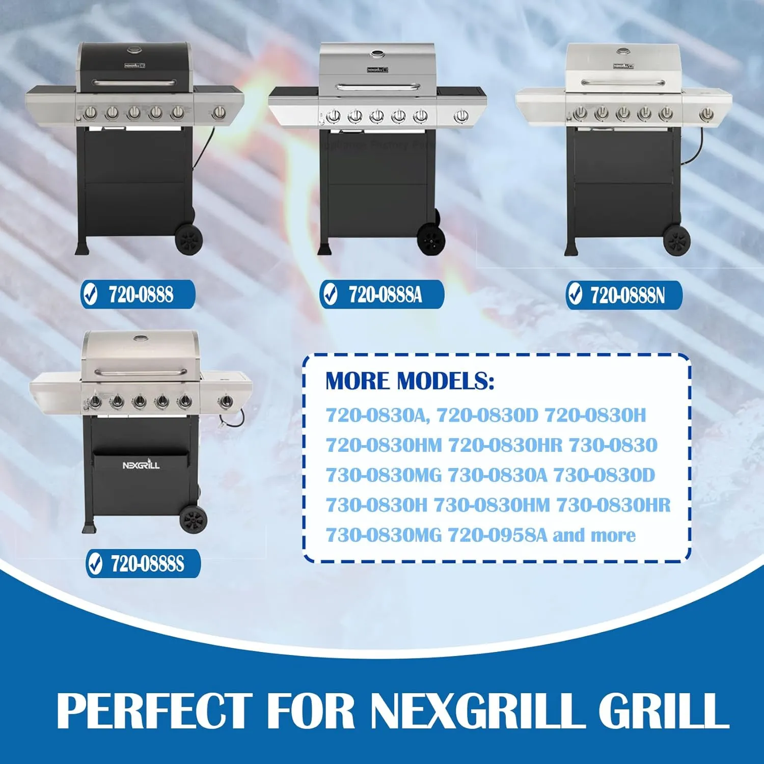 SafBbcue Grill Parts Kit for Home Depot Nexgrill 5 Burner 720-0888N 720-0888S 720-0888 4 Burner 720-0830H 720-0830HM Replacement Parts, Stainless Steel Grill Heat Plates & Cooking Grates for Nexgrill