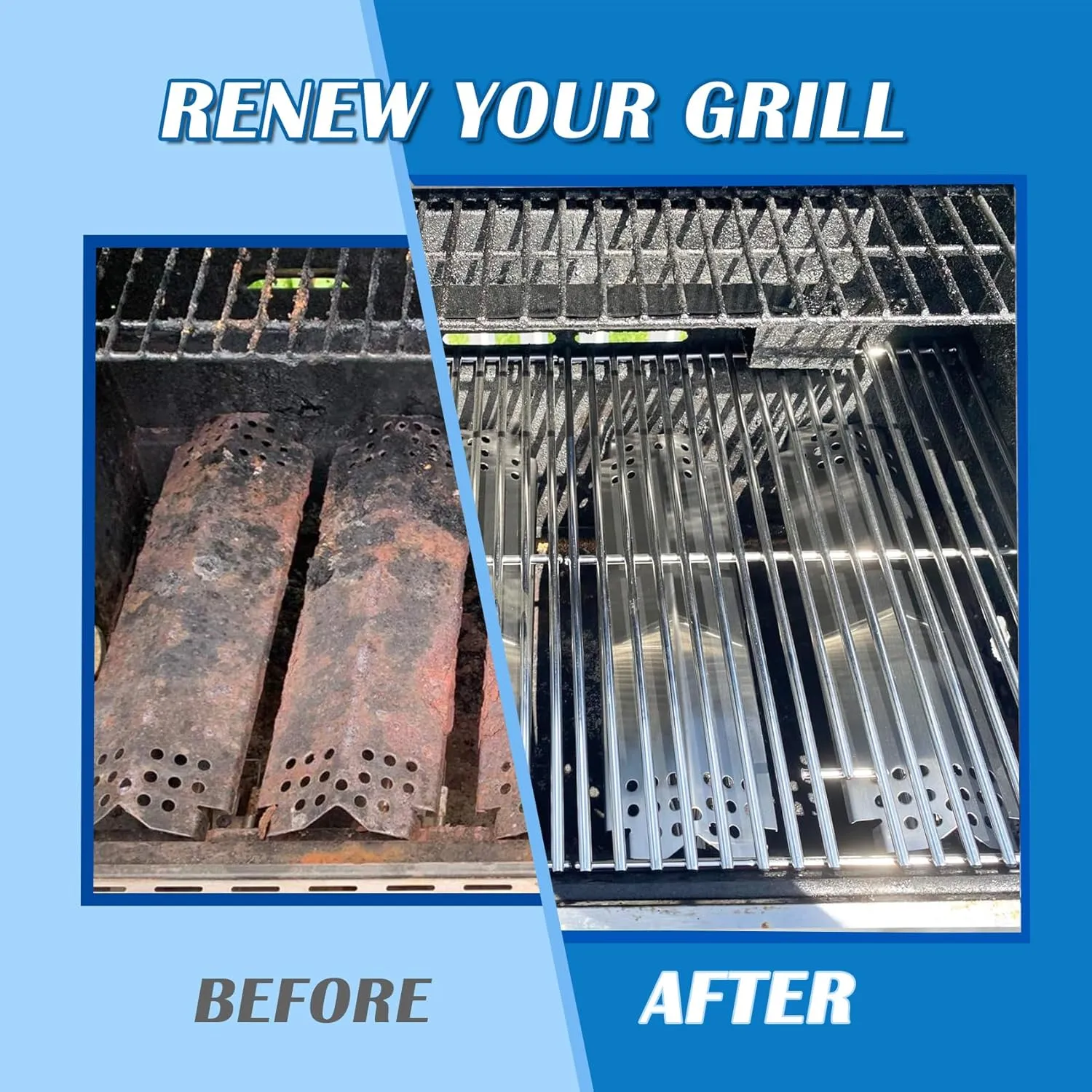 SafBbcue Grill Parts Kit for Home Depot Nexgrill 5 Burner 720-0888N 720-0888S 720-0888 4 Burner 720-0830H 720-0830HM Replacement Parts, Stainless Steel Grill Heat Plates & Cooking Grates for Nexgrill