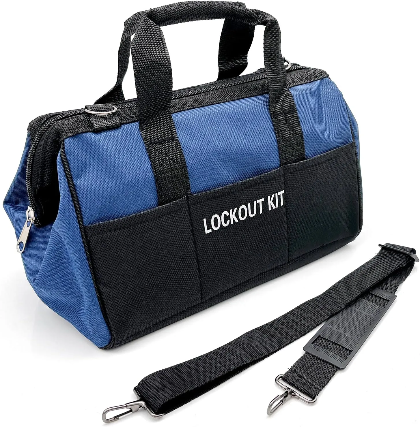 SAFBY Blue Lockout Bag Unfilled, High Capacity Lock Lightweight Portable Industrial Kit, Easy to Carry Tool Bag with Handle and Shoulder Strap(Gray bag - unfilled)