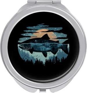Salmon Fish World Compact Travel Makeup Mirror 1X/2X Magnification Portable Pocket Purse Mirror