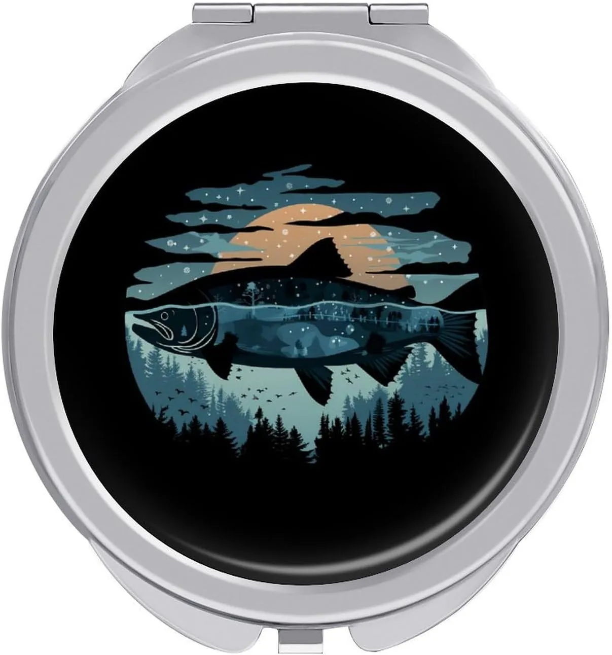 Salmon Fish World Compact Travel Makeup Mirror 1X/2X Magnification Portable Pocket Purse Mirror